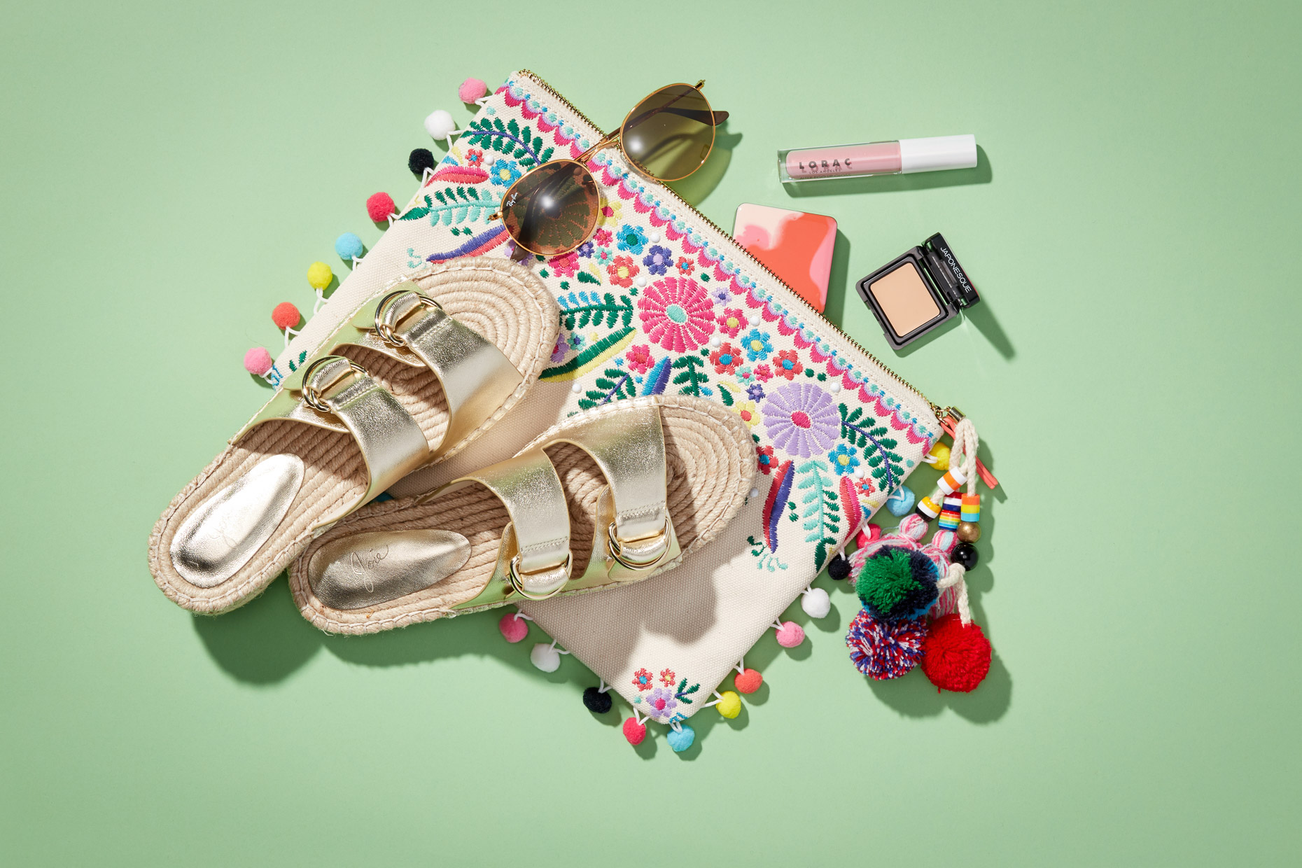 Bag_Sandals_Makeup_Sunglasses_Gold_Multi_POMPOM